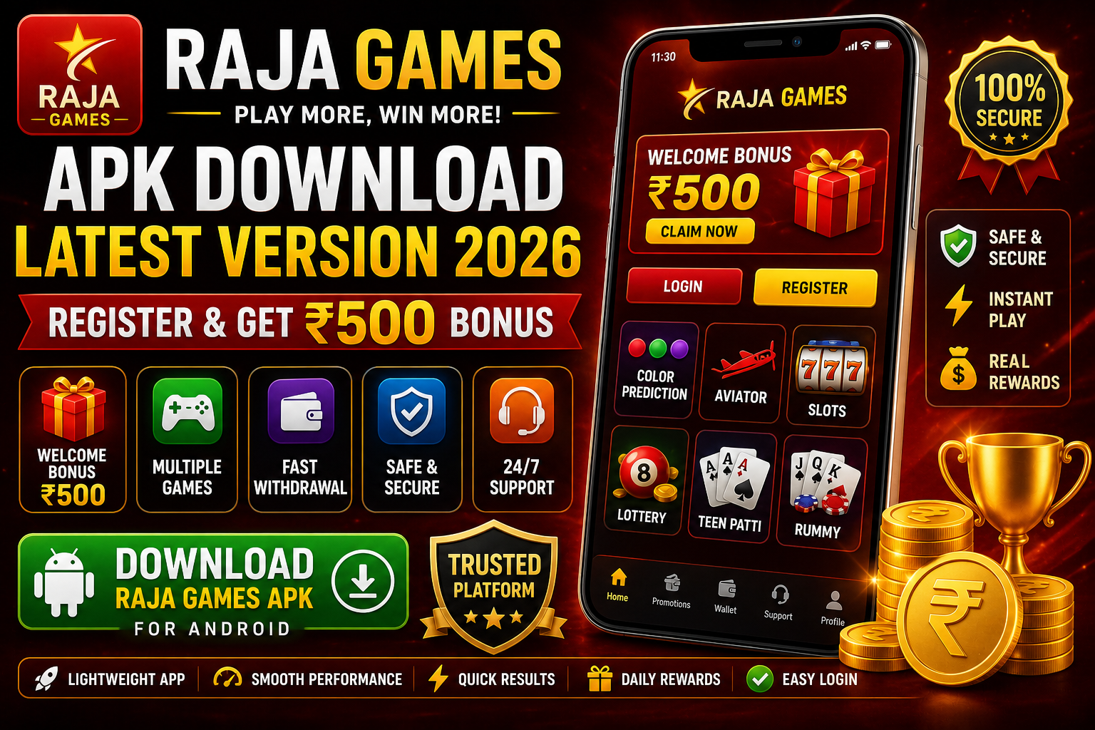 Raja Games APK Download Latest Version 2026 – Register, Login & Get ₹500 Bonus